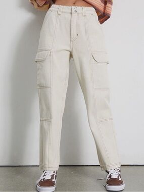 PacSun cream Elastic Waist Cargo Pants Straight Leg xs